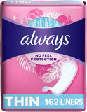 Always Thin Daily Panty Liners For Women, Light Absorbency, Unscented, 162 Count