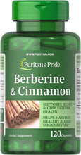 Load image into Gallery viewer, Puritan&#39;s Pride Berberine and Cinnamon, Capsule For Cardiovascular Support