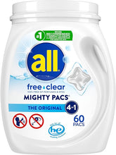 Load image into Gallery viewer, All Mighty Pacs Laundry Detergent, Free Clear for Sensitive Skin, Tub, 60 Count