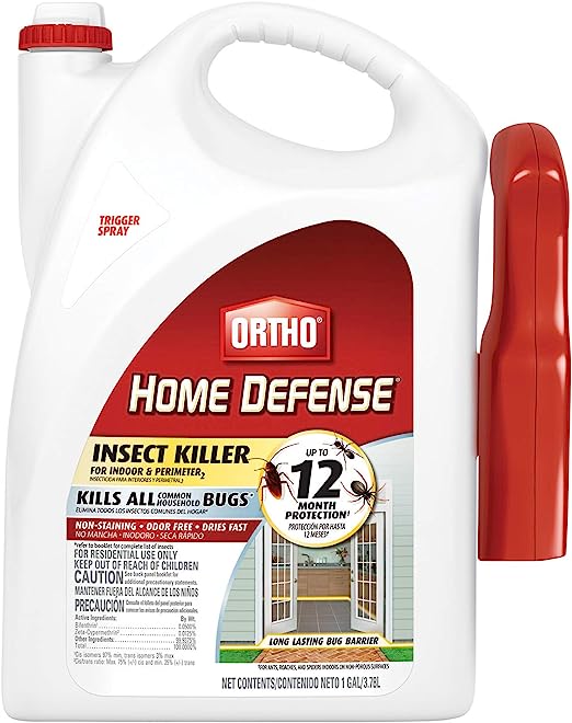 Ortho Home Defense Insect Killer for Indoor & Perimeter2 Ready-To-Use - With Trigger Sprayer, Long-Lasting Control, Kills Ants, Cockroaches, Spiders, Fleas & Ticks, Non-Staining, Odor Free, 1 gal.