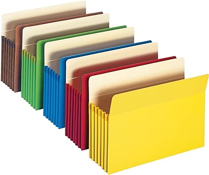 Smead File Pocket, Straight-Cut Tab, 5-1/4" Expansion, Letter Size, Assorted Colors, 5 per Pack (73836)