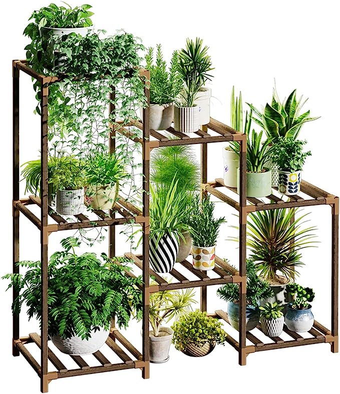 Bamworld Plant Stand Indoor Plant Stands Wood Outdoor Tiered Plant Shelf for Multiple Plants 3 Tiers 7 Potted Ladder Plant Holder Table Plant Pot Stand for Window Garden Balcony Living Room Gifts for Christmas