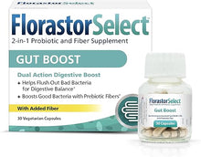 Load image into Gallery viewer, Florastor Select Gut Boost Daily Probiotic &amp; Prebiotic Supplement for Women and Men, Boosts Good Bacteria, Saccharomyces Boulardii CNCM I-745 (30 Capsules) (Pack of 1)