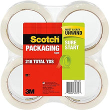Load image into Gallery viewer, Scotch Sure Start Shipping Packaging Tape, 1.88&quot; x 54.6 yd, Designed for Packing, Shipping and Mailing, Quiet Unwind, No Splitting or Tearing, 3&quot; Core, Clear, 4 Rolls (3450-4)