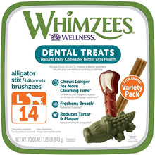 Load image into Gallery viewer, WHIMZEES by Wellness Large Dental Chews Variety Box: All-Natural, Grain-Free, Long Lasting Treats with Grooved Design for Improved Cleaning – Freshens Breath &amp; Reduces Plaque, 14 Count