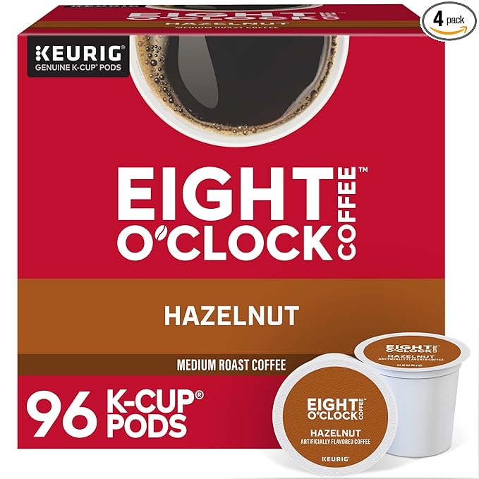 Eight O'Clock Coffee Hazelnut Single-Serve Keurig K-Cup Pods, Medium Roast Coffee Pods, 24 Count (Pack of 4)