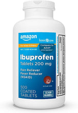 Load image into Gallery viewer, Amazon Basic Care Ibuprofen Tablets, Fever Reducer and Pain Relief from Body Aches, Headache, Arthritis Pain and More, 500 Count