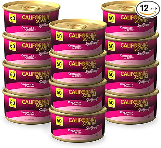 Can Air Freshener and Odor Neutralizer by California Scents, Set of 12 Spillproof Cans for Home and Car, Coronado Cherry, 1.5 Oz Each, Pack of 12 (Packaging May Vary)