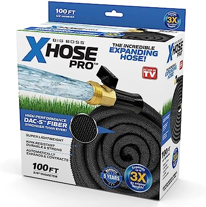X-Hose Pro Expandable Garden Hose 100 Ft, Heavy Duty Lightweight Retractable Water Hose, Flexible Hose, Weatherproof, Crush Resistant Solid Brass Fittings, Kink Free Expandable Hose as Seen on TV