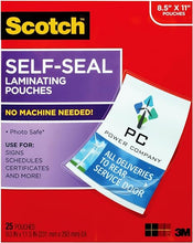 Load image into Gallery viewer, Scotch Self-Seal Laminating Pouches, 25 Pack, Letter Size (LS854-25G-WM)
