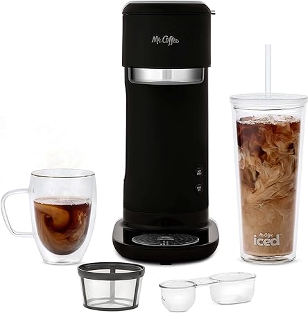 Mr. Coffee Iced and Hot Coffee Maker, Single Serve Machine with 22-Ounce Tumbler and Reusable Coffee Filer, Black