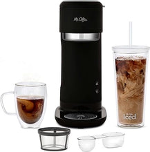 Load image into Gallery viewer, Mr. Coffee Iced and Hot Coffee Maker, Single Serve Machine with 22-Ounce Tumbler and Reusable Coffee Filer, Black