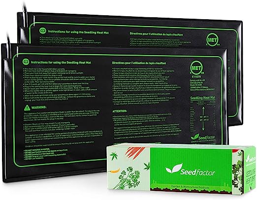 MET Certified 2 Pack Seedling Heat Mat, Seedfactor Waterproof Durable Germination Station Heat Mat, Warm Hydroponic Heating Pad for Indoor Home Gardening Seed Starter(10" X 20")