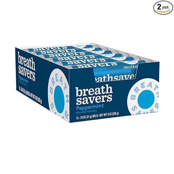 BREATH SAVERS Peppermint Sugar Free Breath Mints Rolls, 12 Count(Pack of 2)