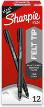 Load image into Gallery viewer, SHARPIE Felt Tip Pens, Fine Point (0.4mm), Black, 12 Count