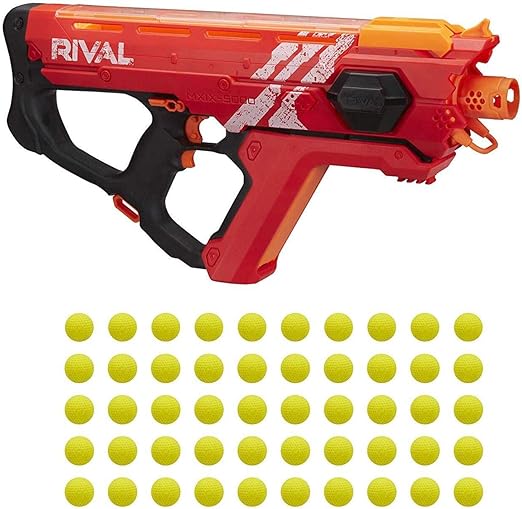 NERF Perses Mxix-5000 Rival Motorized Blaster (Red) - Fastest Blasting Rival System, up to 8 Roundsper S - Rechargeable Battery, Quick-Load Hopper