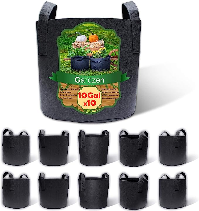 Gardzen 10-Pack 10 Gallon Grow Bags, Aeration Fabric Pots with Handles