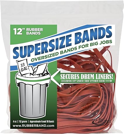Alliance Rubber 08994 SuperSize Bands, 12" Red Large Heavy Duty Latex Rubber Bands (4 ounce resealable bag contains approx. 18 bands)
