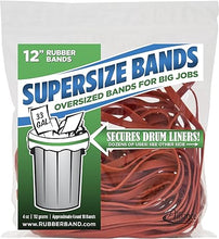 Load image into Gallery viewer, Alliance Rubber 08994 SuperSize Bands, 12&quot; Red Large Heavy Duty Latex Rubber Bands (4 ounce resealable bag contains approx. 18 bands)
