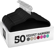 Load image into Gallery viewer, Zober Velvet Hangers 50 Pack - Black Hangers for Coats, Pants &amp; Dress Clothes - Non Slip Clothes Hanger Set w/ 360 Degree Swivel, Holds up to 10 lbs - Strong Felt Hangers for Clothing