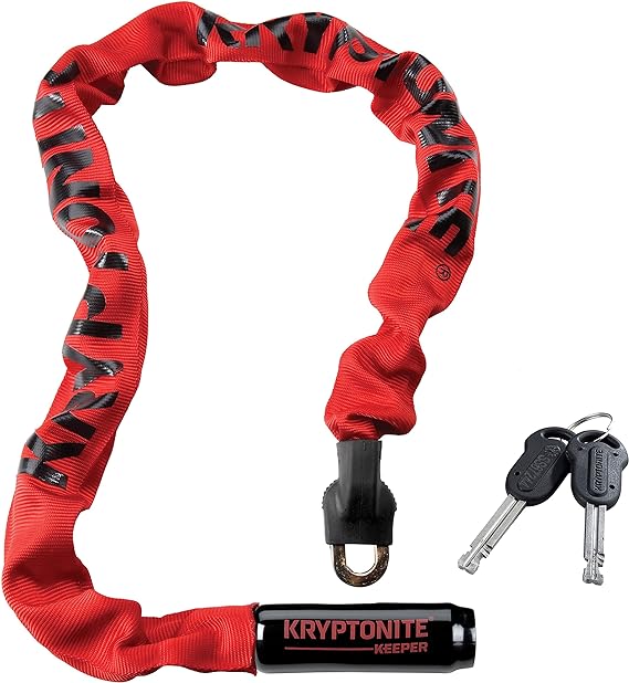 Kryptonite Keeper 785 Bike Chain Lock, 2.8 Feet Long Heavy Duty Anti-Theft Bicycle Chain Lock with Keys for Bike, Motorcycle, Scooter, Bicycle, Door, Gate, Fence,Red