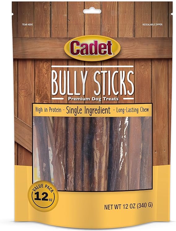 Cadet Bully Sticks for Dogs - All-Natural, Long-Lasting Grain-Free Dog Chews - Bully Sticks for Small, Medium, and Large Dogs - Dog Treats for Aggressive Chewers (12 oz.)