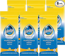 Load image into Gallery viewer, Pledge Multi-Surface Furniture Polish Wipes, Works On Wood, Granite, and Leather, Cleans and Protects, Fresh Citrus - Pack of 6 (150 Total Wipes)