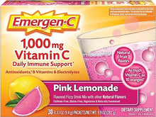 Load image into Gallery viewer, Emergen-C 1000mg Vitamin C Powder, with Antioxidants, B Vitamins and Electrolytes, Immunity Supplements for Immune Support, Caffeine Free Fizzy Drink Mix, Pink Lemonade Flavor - 30 Count