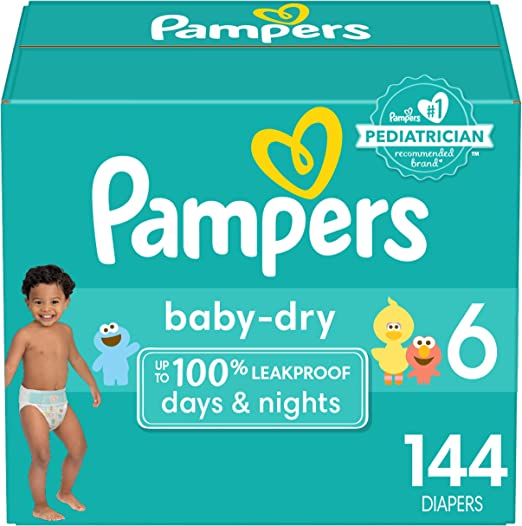 Diapers Size 6, 144 Count - Pampers Baby Dry Disposable Baby Diapers (Packaging & Prints May Vary)