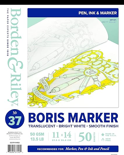Borden & Riley #37 Boris Marker Layout Bright White Translucent Bond Pad, 11 x 14 Inches, 13.5 lb, 50 White Sheets, 1 Pad Each (037P111450)