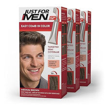 Load image into Gallery viewer, Just For Men Easy Comb-In Color Mens Hair Dye, Easy No Mix Application with Comb Applicator - Medium Brown, A-35, Pack of 3