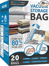 Load image into Gallery viewer, 20 Pack Vacuum Storage Bags, Space Saver Bags (4 Jumbo/4 Large/4 Medium/4 Small/4 Roll) Compression Storage Bags for Comforters and Blankets, Vacuum Sealer Bags for Clothes Storage, Hand Pump Included