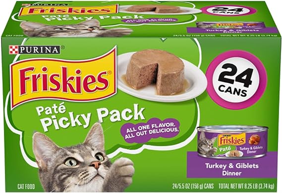 Purina Friskies Pate Wet Cat Food, Picky Pack Turkey & Giblets Dinner - (24) 5.5 oz. Cans