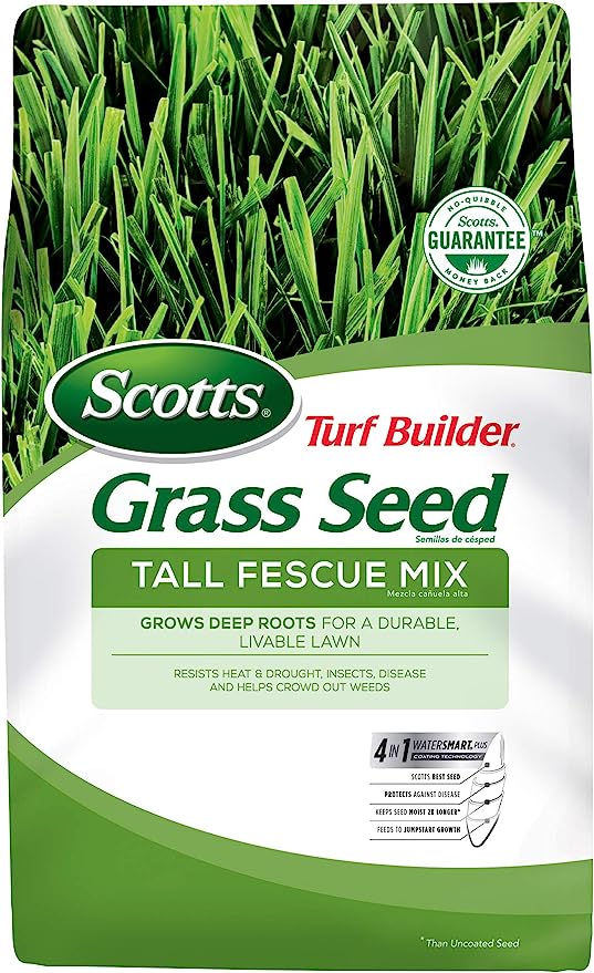 Scotts Turf Builder Grass Seed Tall Fescue Mix Grows Deep Roots for a Durable, Livable Lawn Resistant to Heat, Drought, 3lb.