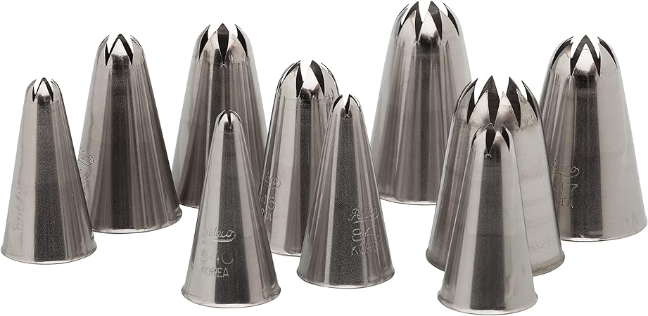 Ateco 850 - 10 Piece Closed Star Tube Set, Stainless Steel Pastry Tips, Sizes 0 - 9