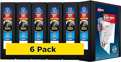 Avery Heavy Duty View 3 Ring Binder, 2" One Touch EZD Ring, Holds 8.5" x 11" Paper, 6 Black Binders (79692)