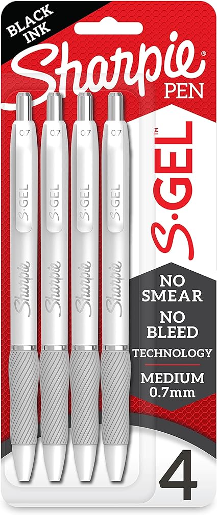 SHARPIE S-Gel, Gel Pens, Medium Point (0.7mm), Black Ink Gel Pens, 4 Count