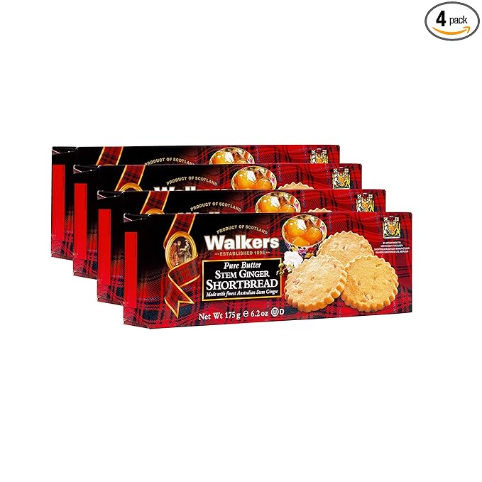 Walker's Shortbread Stem Ginger Cookies, Pure Butter Shortbread Cookies, 6.2 Oz Box (Pack of 4)