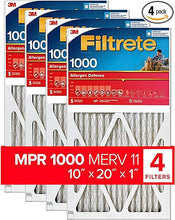 Load image into Gallery viewer, Filtrete 10x20x1 Air Filter, MPR 1000, MERV 11, Micro Allergen Defense 3-Month Pleated 1-Inch Air Filters, 4 Filters