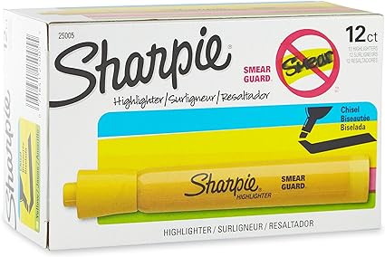 Sharpie Tank Style Highlighters, Chisel Tip, Yellow, 12 Count