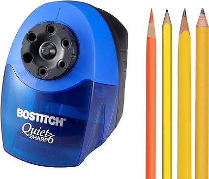 Bostitch Office QuietSharp 6 Electric Pencil Sharpener, Heavy Duty Classroom Sharpener, Size Selector with 6 Different Sizes, Perfect for Classroom and Homeschool Use, Blue