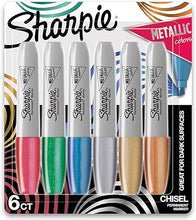 Load image into Gallery viewer, SHARPIE Metallic Permanent Markers, Chisel Tip, Assorted Colors, 6 Count