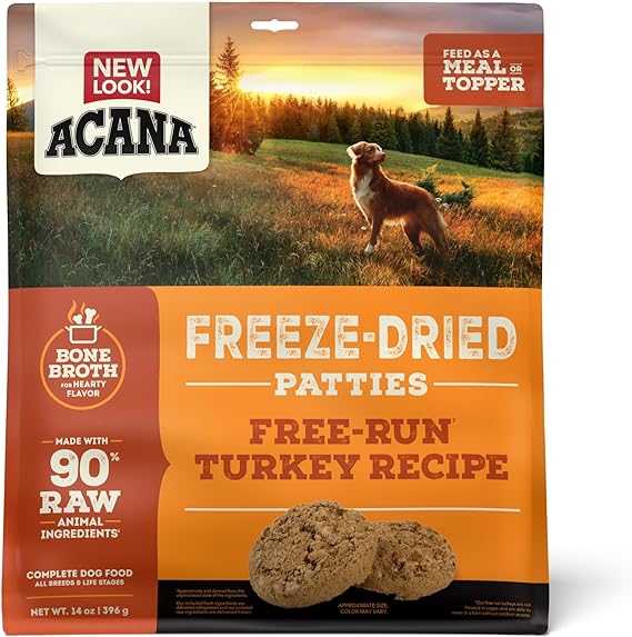 ACANA Freeze Dried Dog Food Patties Meal & Topper, Grain Free High Protein Free-Run Turkey Recipe, 14oz