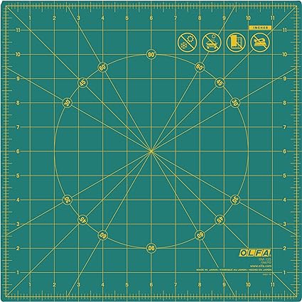 OLFA 12" x 12" Rotating Cutting Mat (RM-12S) - Self Healing 12x12 Inch Square Rotary Mat with Grid for Fabric, Sewing, Quilting, & Crafts, Rotates 360 Degrees, Use with Rotary Cutters (Green)