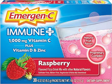 Load image into Gallery viewer, Emergen-C Immune+ 1000mg Vitamin C Powder, with Vitamin D, Zinc, Antioxidants and Electrolytes for Immunity, Immune Support Dietary Supplement, Raspberry Flavor - 30 Count/1 Month Supply