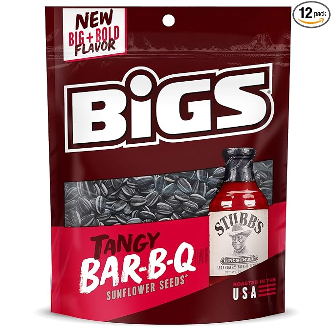 BIGS Stubb's Bar-B-Que Sunflower Seeds, 5.35-oz. Bag (Pack of 12)
