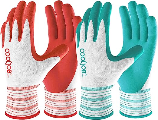 COOLJOB Gardening Gloves for Women and Ladies, 6 Pairs Breathable Rubber Coated Yard Garden Gloves, Outdoor Protective Work Gloves with Grip, Medium Size Fits Most, Red & Green