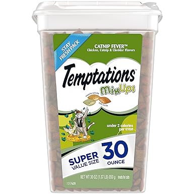 Temptations MIXUPS Crunchy and Soft Cat Treats Catnip Fever Flavor, 30 oz. Tub