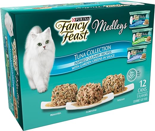 Purina Fancy Feast Wet Cat Food Variety Pack, Medleys Tuna Collection With Garden Greens in Sauce - (12) 3 oz. Cans