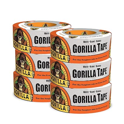 Gorilla Tape, White Duct Tape, 1.88" x 10 yd, White, (Pack of 6)